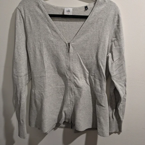 CAbi Willow Cardigan Light Gray Double Zip-Up Sweater - Picture 1 of 3